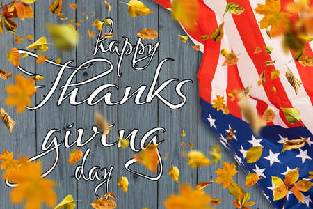 Happy Thanksgiving banner, US flag backgroundの写真素材