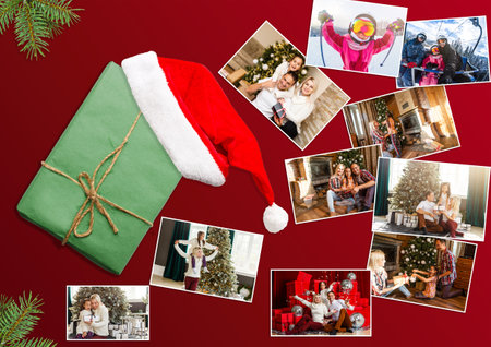 Christmas Decorative Border made of Festive Elements with Calligraphic Seasons Wishesの写真素材