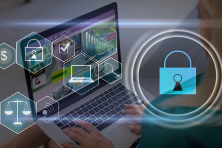 Developing network security system. Internet data security concept. laptop.