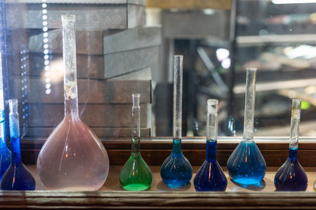 Natural drug research, Natural organic and scientific extraction in glassware, Alternative green herb medicine, Natural skin care beauty products, Laboratory and development conceptの写真素材