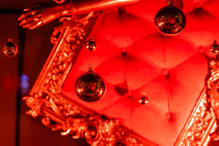 Christmas balls red background. decorの写真素材