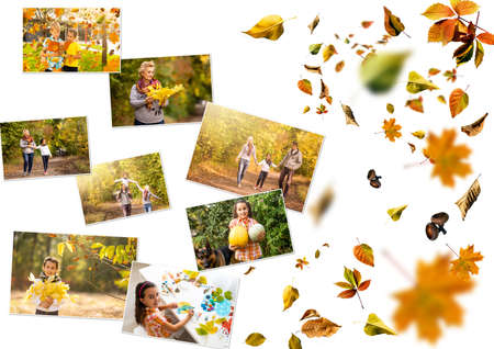 Autumn leaf composition with pictures. Copy space.の写真素材