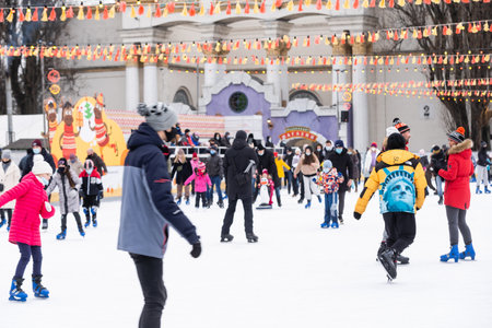 Kiev Ukraine - January 11, 2021: Skating rink on the territory of the National Complex "Expocenter of Ukraine" VDNHのeditorial素材