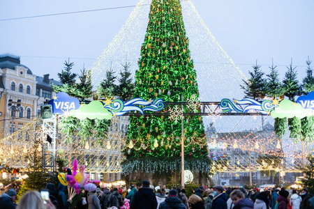 Kyiv, Ukraine, January 5, 2021: The main Kyivs New Year tree on Sophia Square in Kyiv, Ukraineのeditorial素材