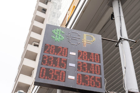 Sign of currency exchange rates, exchanger panel