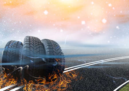 tires in smoke on a colored backgroundの写真素材