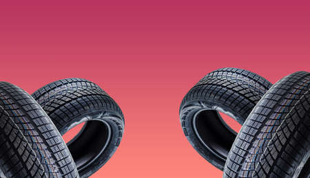 tires on a colored backgroundの写真素材