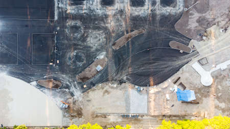 Construction Site and Construction Equipment Aerial Photoの写真素材