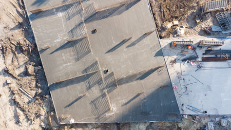 Construction Site and Construction Equipment Aerial Photoの写真素材