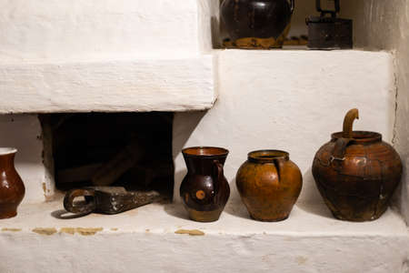 Vintage kitchen utensils on rustic background.の写真素材
