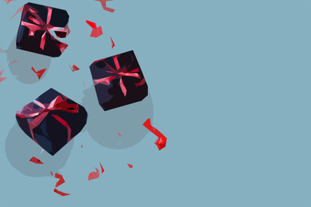 Christmas background with gifts. Xmas boxes with bows and place for text. Illustration.