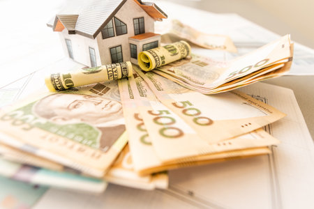 mocap layout of the house, Ukrainian hryvnia, Ukraine currency, salary, business conceptの写真素材