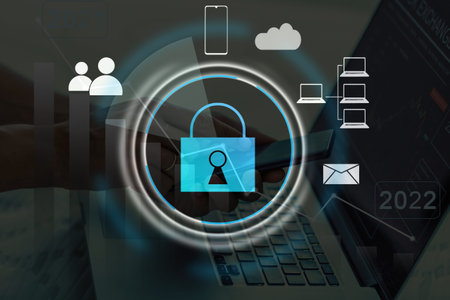 Developing network security system. Internet data security concept. laptop.