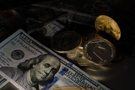 Bitcoin BTC Cryptocurrency Coins. Stock Market Concept. BTC to USD Cryptocurrency Bitcoin BTC