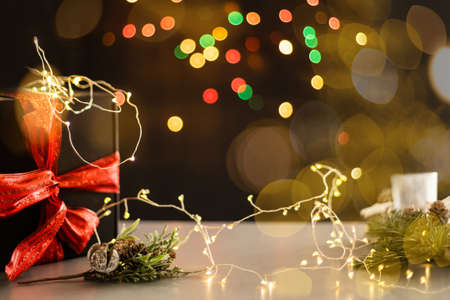 Different Christmas presents with handmade decorationの写真素材
