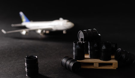 Miniatures of barrels and airplaneの写真素材