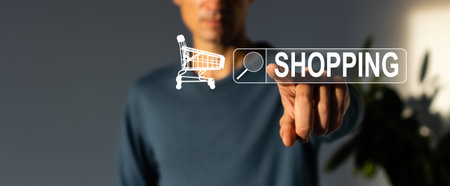 Businessman clicking internet search page on virtual screen.Searching browsing internet data,...