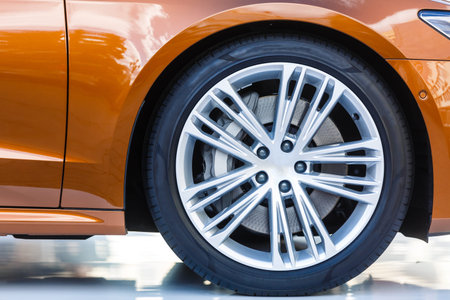 close up alloy wheel, car.