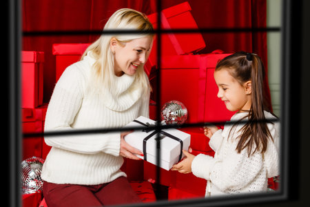 Interior of beautiful room with Christmas decorationsの写真素材