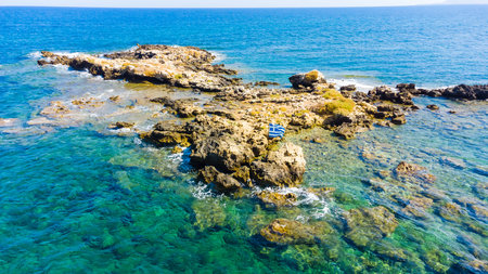 A small island View from above coast taken by a drone.