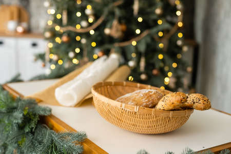 christmas kitchen table in loft styleの写真素材