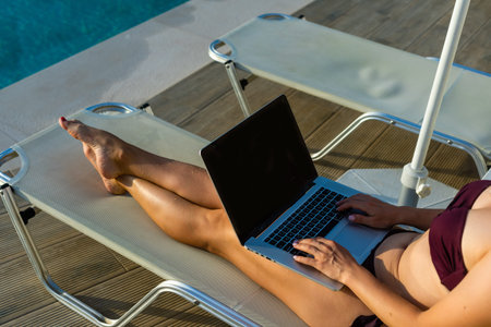 Beautiful Business Woman Working Online On Laptop Computer