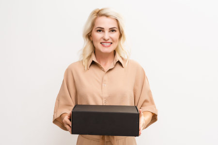 woman hold package bags box. Black friday saleの写真素材