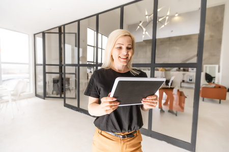 picture of happy woman with tablet pc computer
