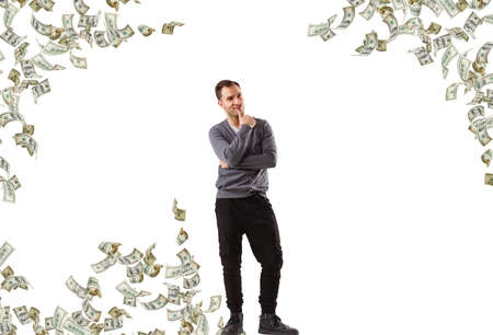 view of business man money isolated on white background, concept for success business.の写真素材