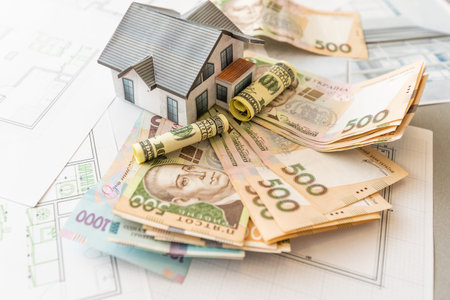 mocap layout of the house, Ukrainian hryvnia, Ukraine currency, salary, business concept