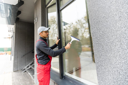 window washer working wash glass on building