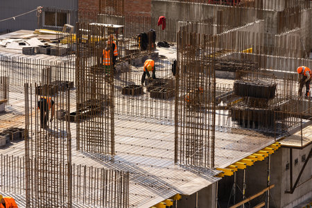 Construction site with cranes, residential complex