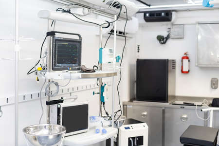 Ambulance and equipment views from insideの写真素材