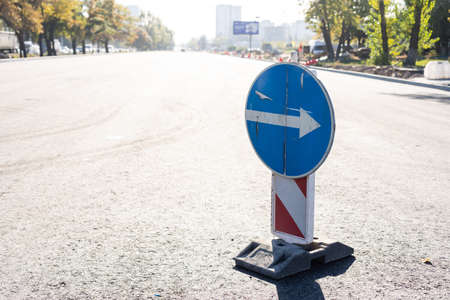 One way road sign, right directionの写真素材