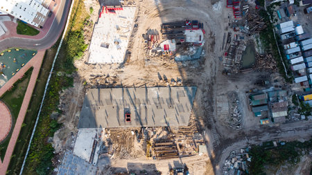 Construction Site and Construction Equipment Aerial Photo
