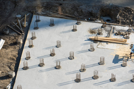 The huge metal structure on the construction site, aerial view