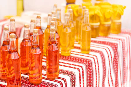 Cool, healthy drink with apple cider vinegar, honeyの写真素材