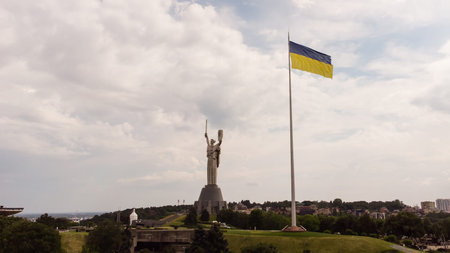 KIEV, UKRAINE - June 19: Monumental statue of the Homeland mother, symbol of Soviet victory in the World War II, is a part of Museum of the Great Patriotic Warのeditorial素材