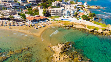 Panoramic aerial view from above of the city of Chania, Crete island, Greece. Landmarks of Greece, beautiful venetian town Chania in Crete island. Chania, Crete, Greece.の写真素材