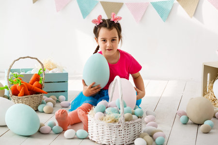 little girl in childrens party in decorated room