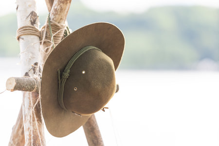 hanging hat decor. Template. Minimalistic conceptの写真素材