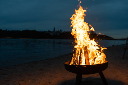 Campfire at night on the beach