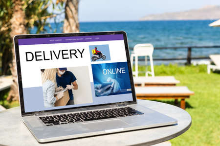 online payment. Holiday shopping. banner deliveryの写真素材