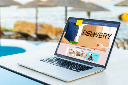 man laptop using , online shopping conceptの写真素材