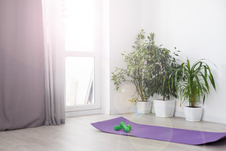 Sport yoga mat, Sport equipment. Concept healthy lifeの写真素材