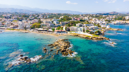 Panoramic aerial view from above of the city of Chania, Crete island, Greece. Landmarks of Greece,...