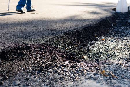 Close-up asphalt at the road under construction.の写真素材