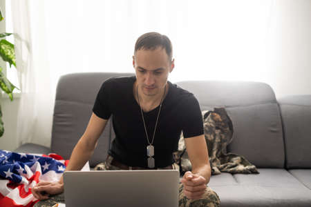 USA military intelligence control center. American soldier on a mission in headquartersの写真素材