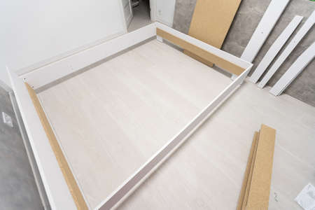 top view screws on the instruction and construction roulette, furniture Assembly, beds in the apartment.の写真素材
