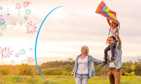 Parents and children are protected from viruses, bacteria and disease. Healthy lifestyle, good immunity, vaccination.の写真素材